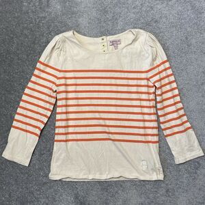 Juicy Couture Shirt Womens Small Cream Orange Striped Casual Top 100% Cotton